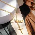 1Pcs Gold Plated Infinity Symbol & Cross Lariat Necklace, Dainty Y-Drop Chain Necklace for Women, Elegant Minimalist Statement Jewelry for Everyday Wear & Dating