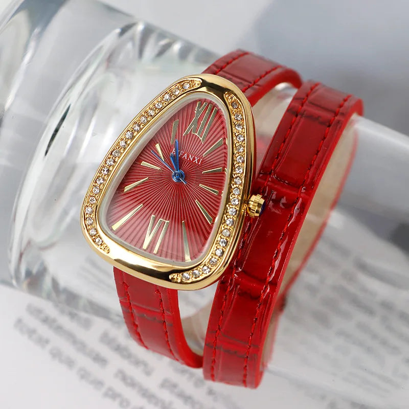 AAA Red Unique Top Brand Quartz Watches Women Fashion Snake Shape Simple Ladies Women's Watch Leather Strap Waterproof Watches