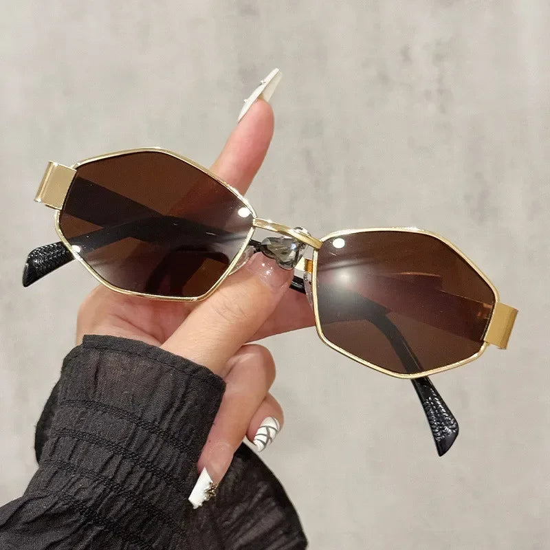 Fashion Polygonal Sunglasses Vintage Brand Rhombus Shades Unique Metal Frame