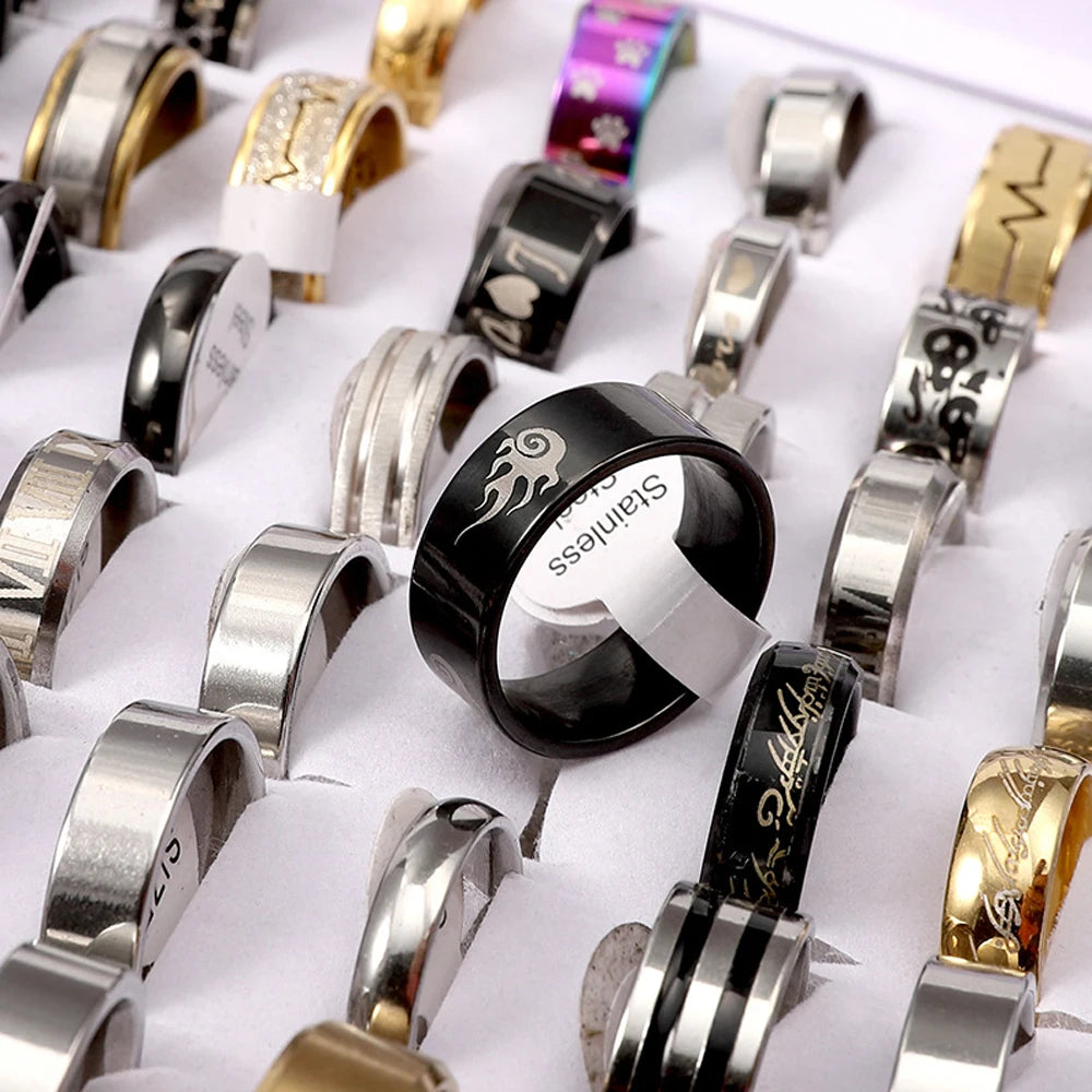 Fashion Jewelry Wholesale 100pcs/Lots Stainless Steel Rings Party Gift Wedding Rings Mix Style Mens Womens Rings