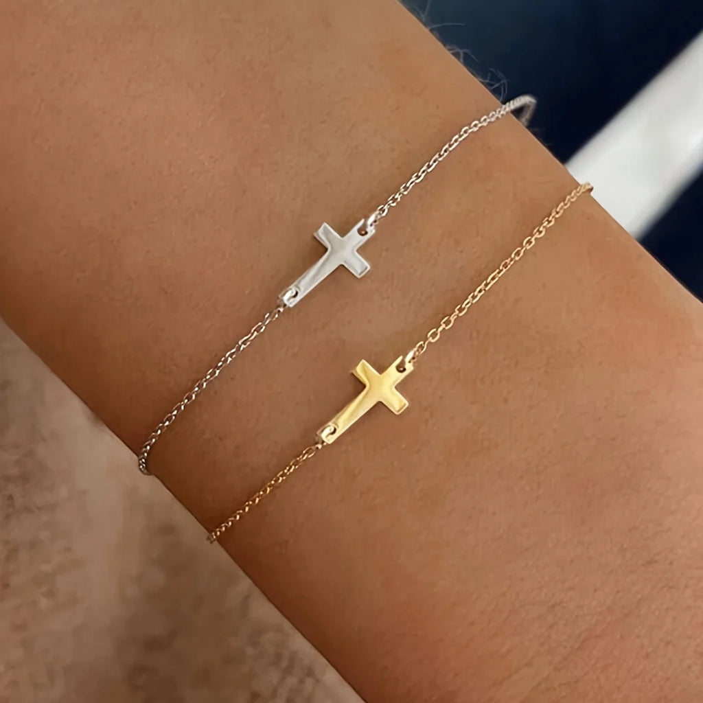 1 piece stylish and simple whole body stainless steel cross accessories women's chain bracelet suitable for daily wear