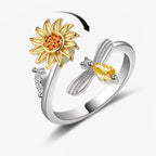 Anti Stress Anxiety Fidget Rings for Women Satinless Steel Spinner Sunflower Sun Star Ring Trendy Jewelry