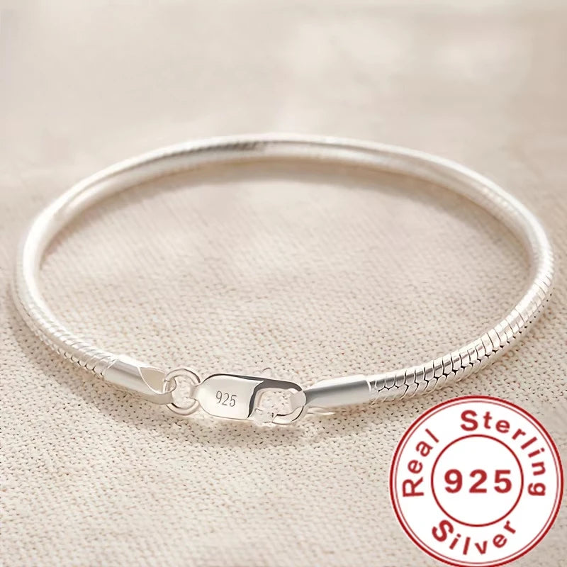 Hot Selling Genuine 100% 925 Sterling Silver 3/4mm Snake Chain Bracelet and Bracelet Women Luxury Bracelet Jewelry 20cm mbzr