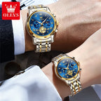 OLEVS Quartz Couple Watch Luxury Brand Waterproof Lunar Phase Timing Code Watch Elegant and Romantic Lover His  Her Couple Watch mbzr
