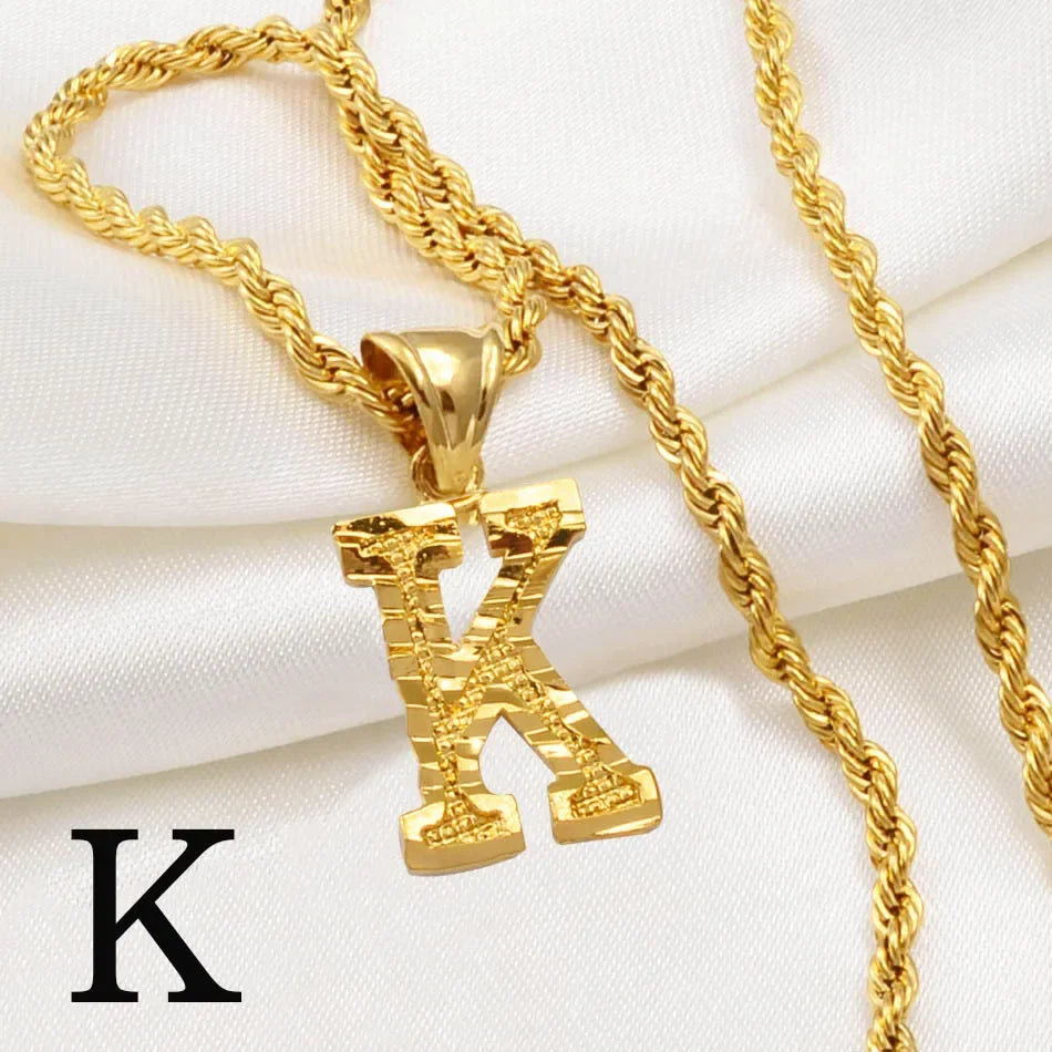 A-Z letter necklace, men's and women's gold-plated initials pendant rope chain, English letter jewelry Daily WearO mbzr