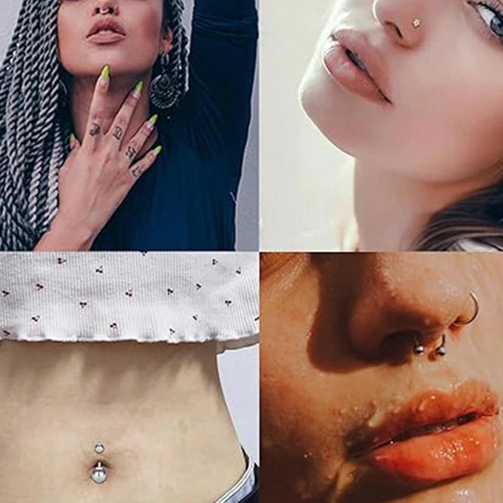Stainless Steel Piercing Kit 14G/16G Belly Button Piercing Kit Septum Piercing Kit Lip Tongue Nipple Ear Piercing Kit