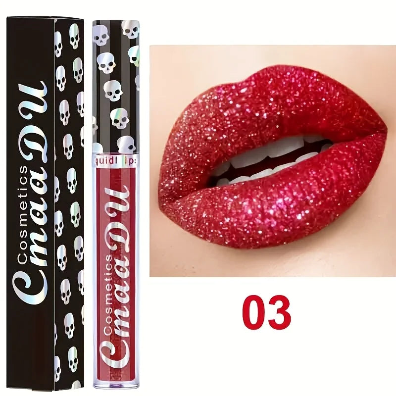 3PCS Skull Lip Gloss Set – Long-Lasting, Easy to Remove, Shiny Lipstick for Women, Ideal for Music Festivals, Halloween, mother' mbzr