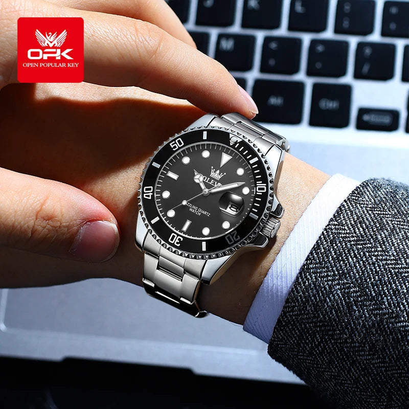 OLEVS 5885 Brand Original Authentic Watches for Man Luxury Gift Box Steel Band Calendar Quartz Men's Watch