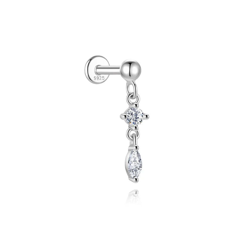 ROXI Moissanite 925 Sterling Silver Flower Tassel for Women Flat Back Piercing Earring Stud Helix Star Earring Fine Jewelry Gift mbzr
