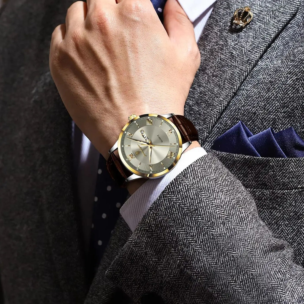 POEDAGAR Original Fashion Men's Watches Leather Date Week High Quality Quartz Men Wristwatch Waterproof Luminous Business Watches For Man Male Reloj