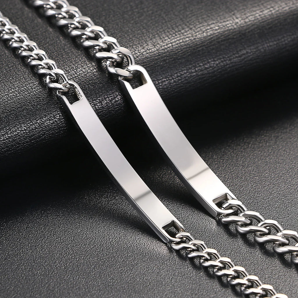 2pcs Couples Men Women Polish Stainless Steel "His Only""Her One" Bracelet Chain