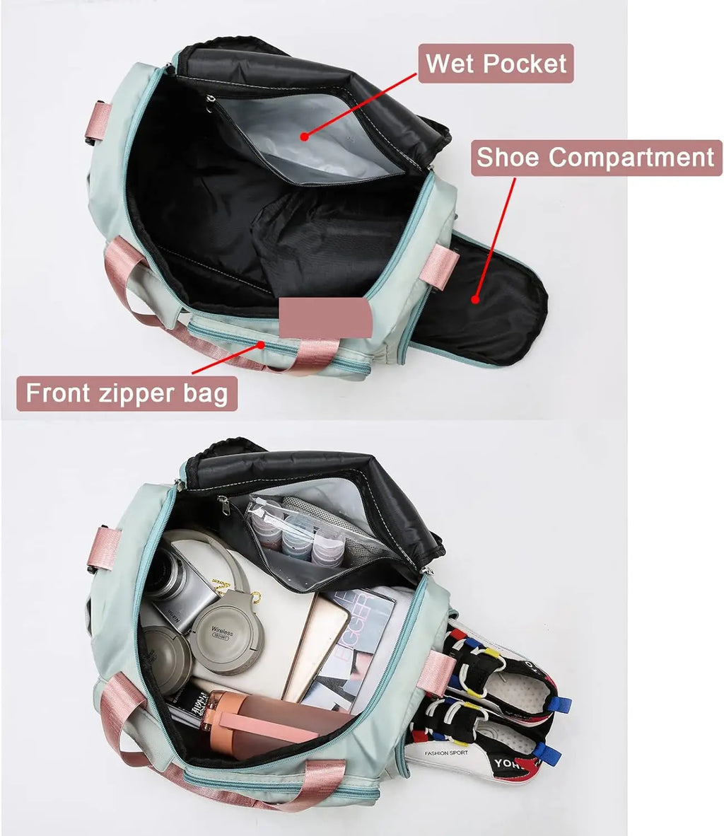 Small gym bag for women — travel duffle carry-on weekender with dedicated shoe compartment mbzr