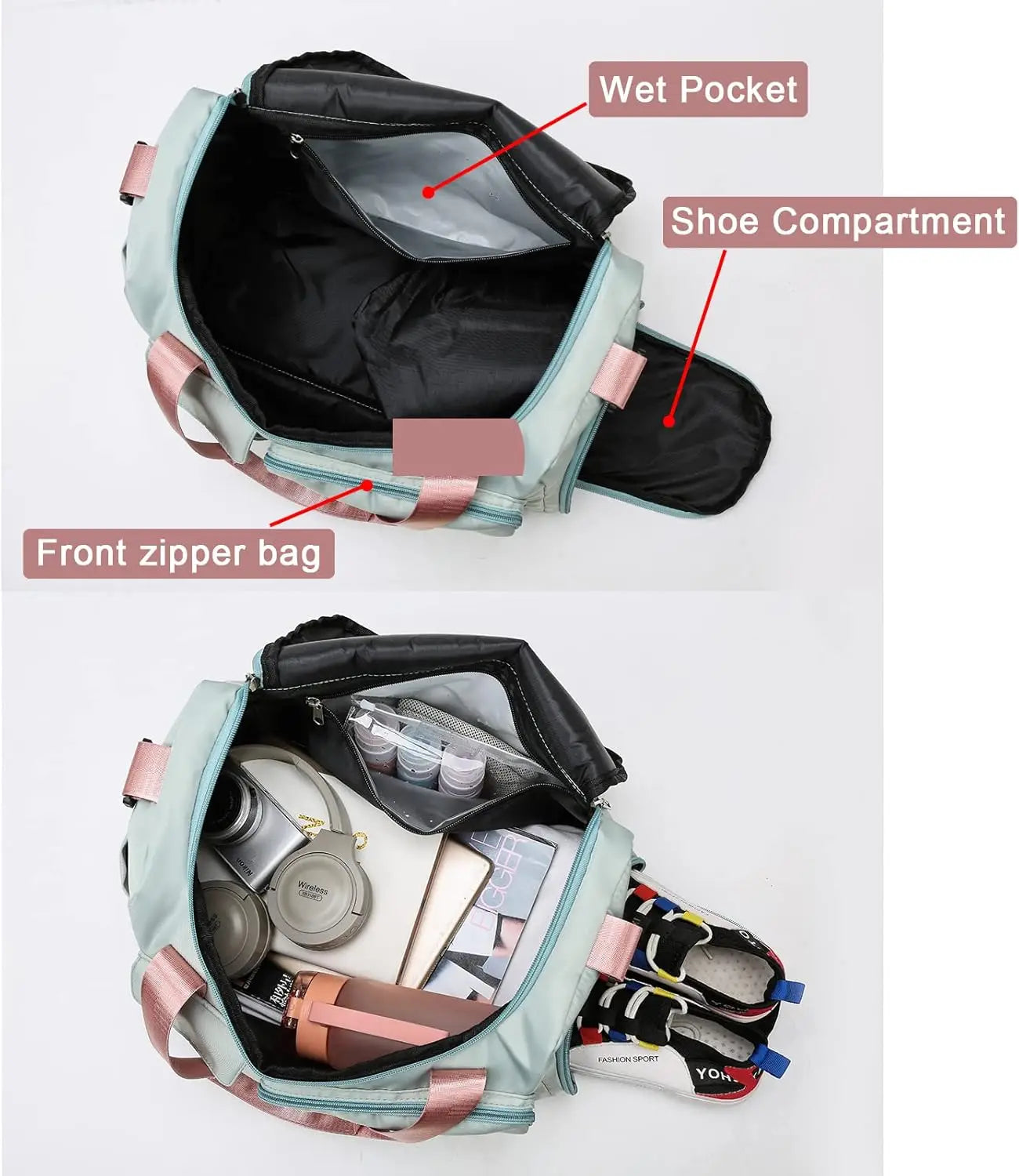 Small gym bag for women — travel duffle carry-on weekender with dedicated shoe compartment mbzr