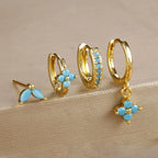 4pcs Fashion Cubic Zirconia Flower Hoop Earrings Set 18K Gold Plated Stainless Steel Stud Earring Piercing Jewelry aretes mujer