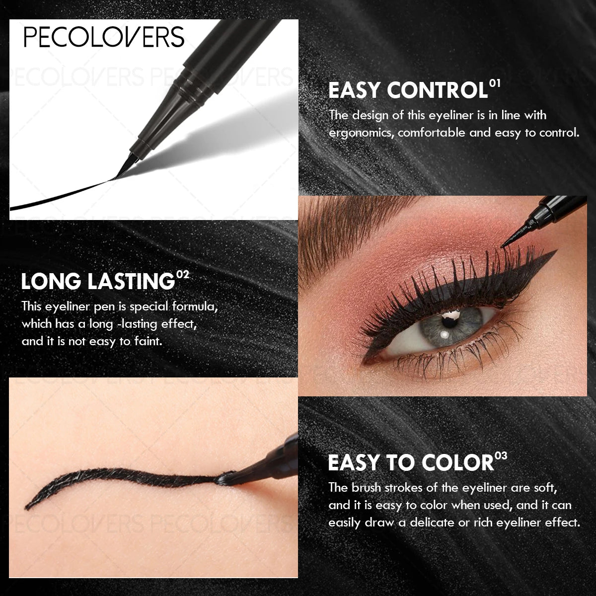 3pcs/Set Glitter Eye Shadow+Mascara +Eyeliner Sharp Headed Shimmer Eyeshadow WaterproofEyelashes Black Liquid Eyeliner mbzr