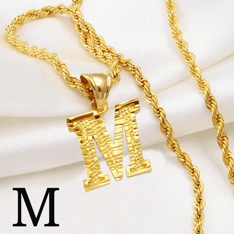 A-Z letter necklace, men's and women's gold-plated initials pendant rope chain, English letter jewelry Daily WearO mbzr