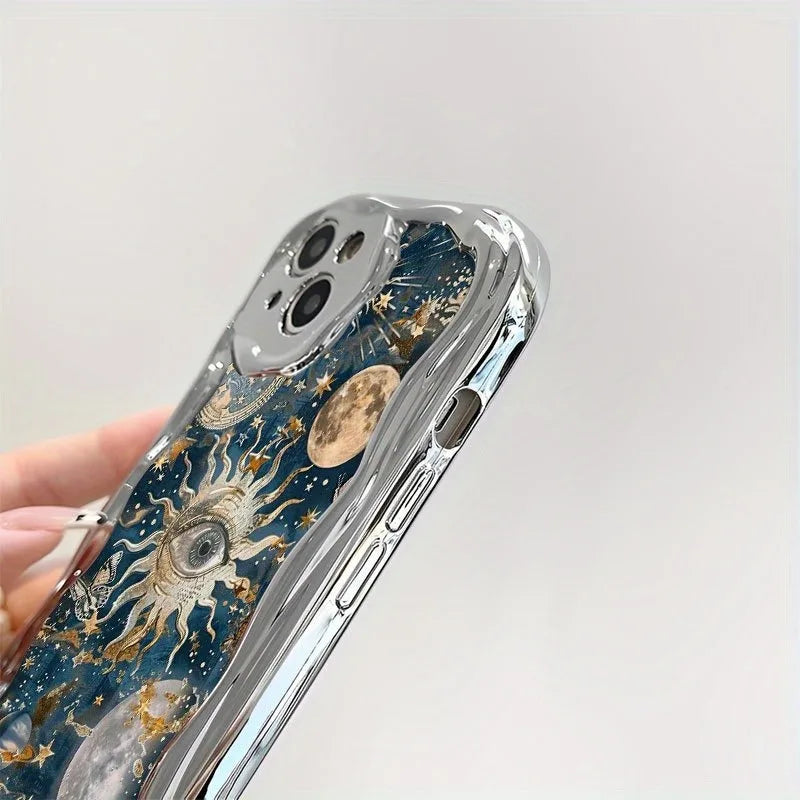 Sky Sun and Moon themed case, designed with stunning cosmic art, compatible with iPhone 16 15 14 13 12 and 11 Pro models