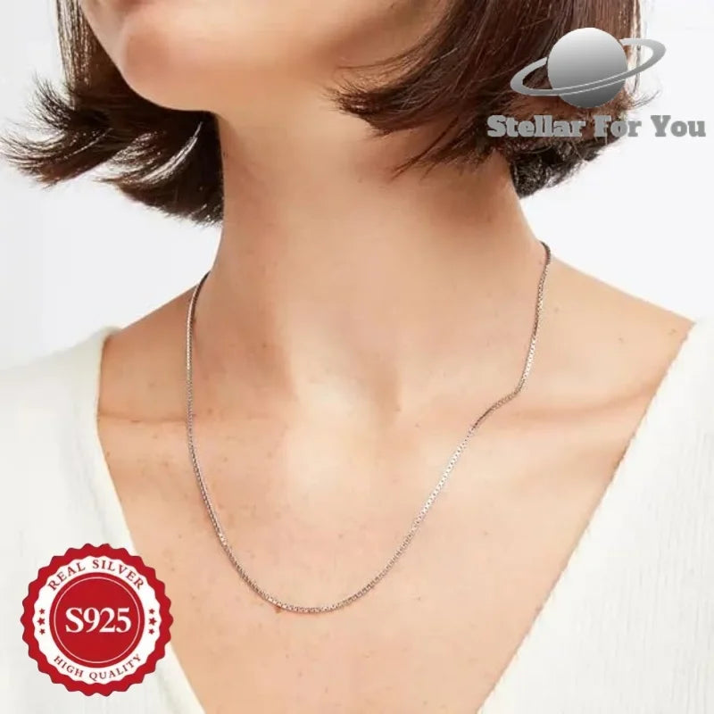925 Sterling Silver Fashion Box Chain Necklace, Suitable for Men and Women, Multiple Chain Sizes, Stackable, Perfect for Valentine's Day, Mother's Day, Birthday Party Gifts for Him/Her/Girlfriend