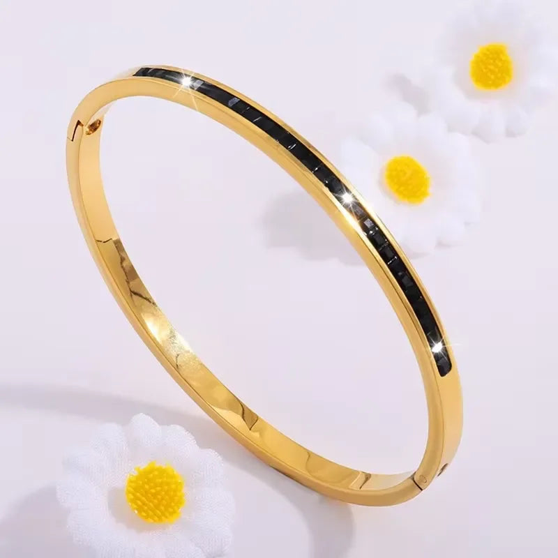 Stainless Steel Luxury 18K Gold Plated Bangles Bracelets Stackable Women's Bangle Bracelet Black Love Heart Fashion Jewelry