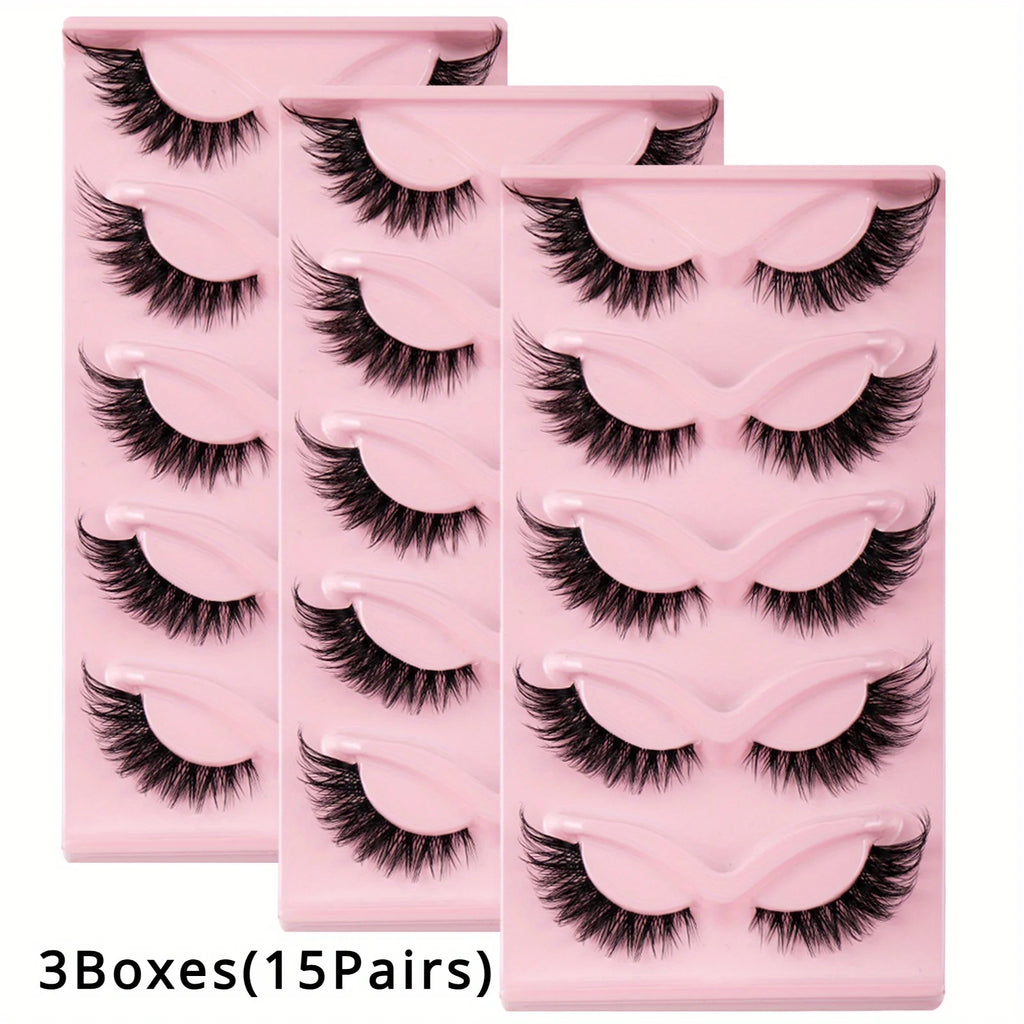 3Boxes(15Pairs) Cat Eye Lashes Fake Eyelashes Natural long Manga Lashes Winged End Eye Elongated Eyelashes Fake Lashes Makeup mbzr