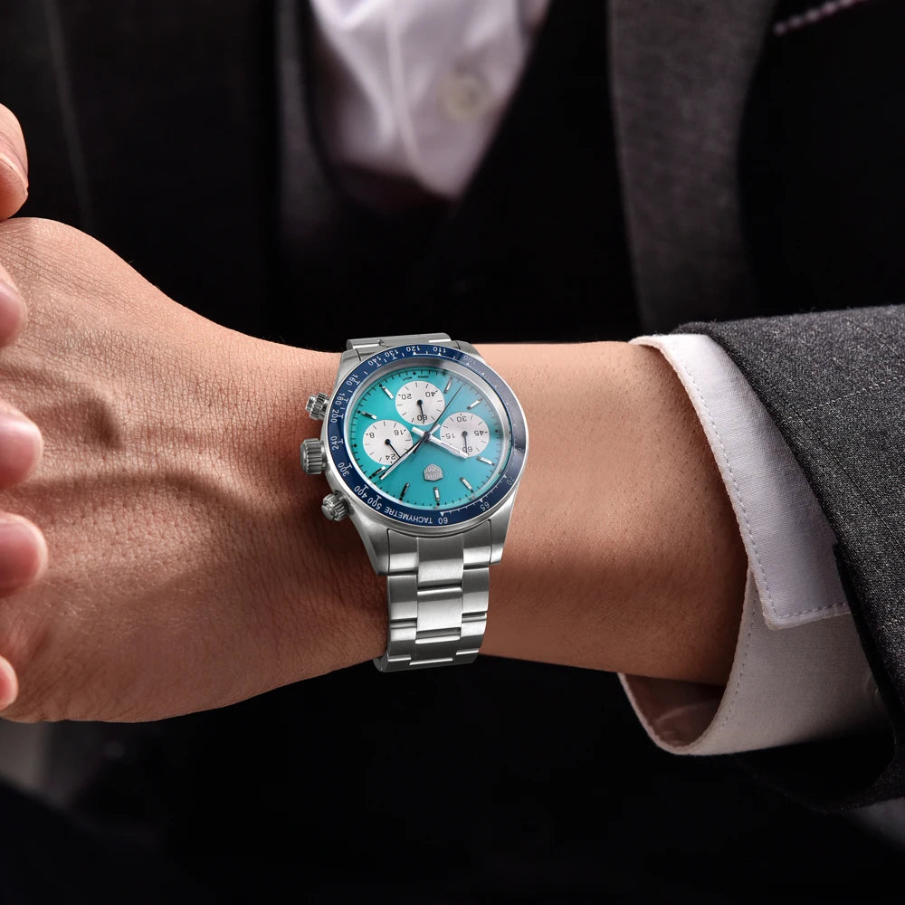 Rollstimi 2026 New Retro Blue Chronograph Luxury Quartz Watch For Men Stainless steel 100M Waterproof Watch Men Japan VK63 Movt mbzr