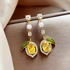 1 pair of sweet and cute lemon stud earrings, small and fresh style fashion design in summer, fruit series ear jewelry, suitable for daily wear and gift giving