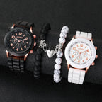 4PCS Couple Watches Fashion Arabic Women Quartz Watch Casual Silicone Band Wristwatches Magnet Heart-Shaped Bracelets Set mbzr