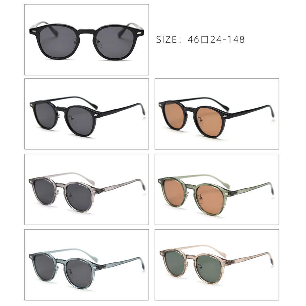 Peekaboo Unisex Polarized Sunglasses Retro Women Korean Style Ultralight Round Sun Glasses for Men TR90 Green Brown 2024 Gift