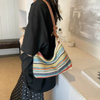 Women's Striped Woven Straw Tote Bag - Lightweight Large Capacity with Detachable Coin Purse & Zip Closure for Beach Vacation mbzr