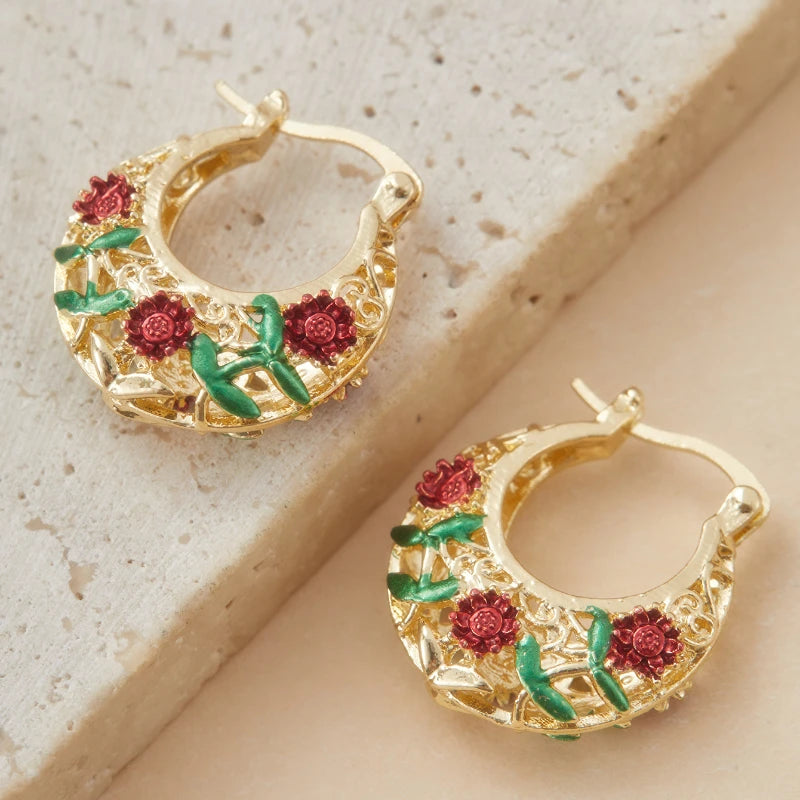 Mexican Style Metal Hollow Asymmetrical Hoop Earrings for Banquets Anniversary Couple Ear Jewelry Valentines Mother's Day Gift mbzr