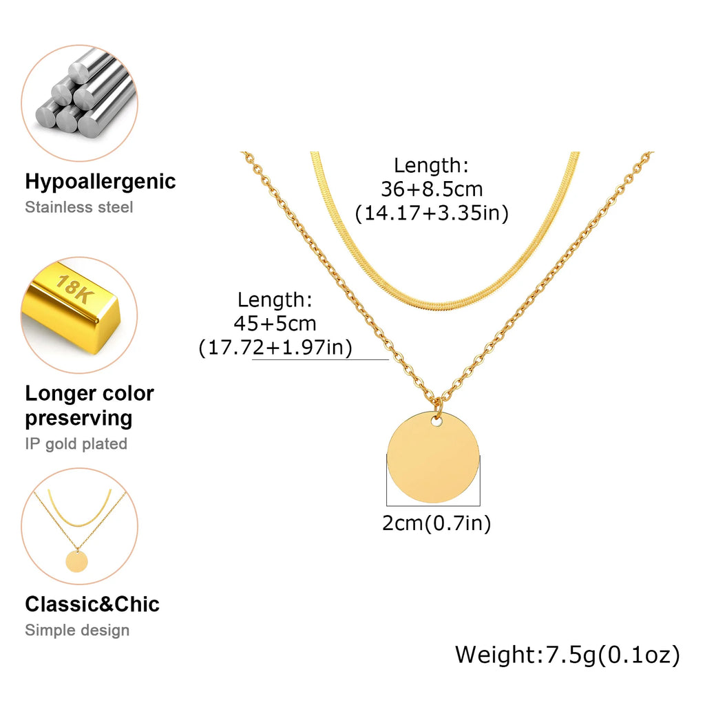 Vnox 2pcs Gold Color Link Chain Necklace Set for Women, Stainless Steel Waterproof Anti-allergy Necklaces, Fashion Jewelry Gifts