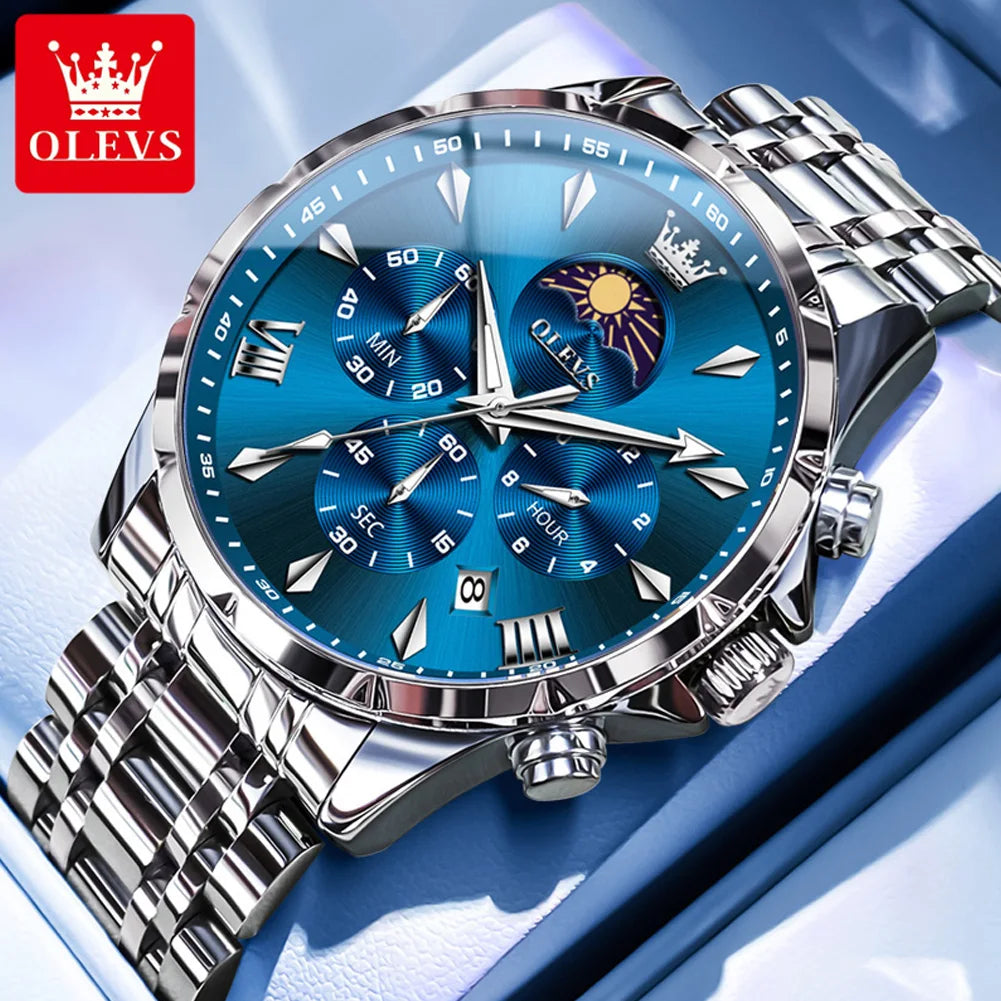 OLEVS 3653 Moon Phase Men Watch Luxury Brand Quartz Watch Fashion Original Waterproof Luminous 24-hour Automatic Date Men Watch mbzr