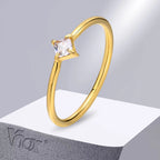 Vnox Slim Women Ring, AAA Square CZ Stone Finger Band, Elegant Minimalist Dainty Girls Jewelry