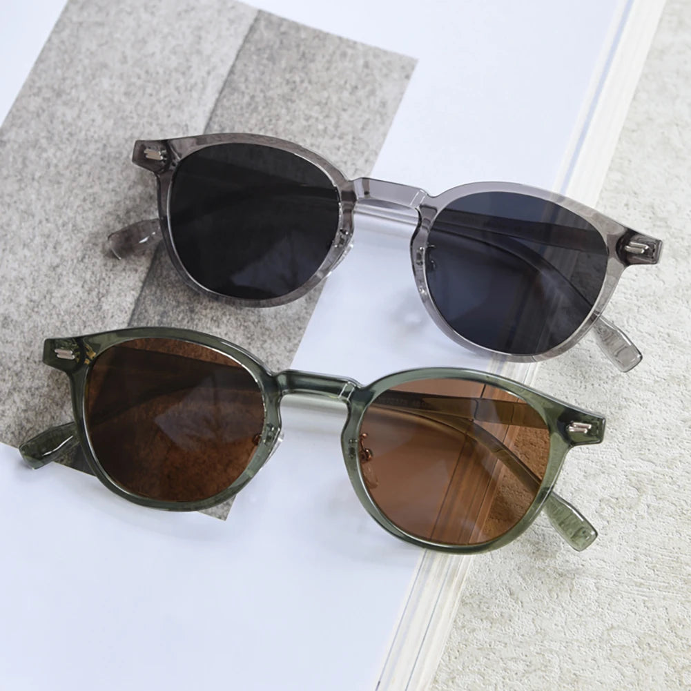 Peekaboo Unisex Polarized Sunglasses Retro Women Korean Style Ultralight Round Sun Glasses for Men TR90 Green Brown 2024 Gift