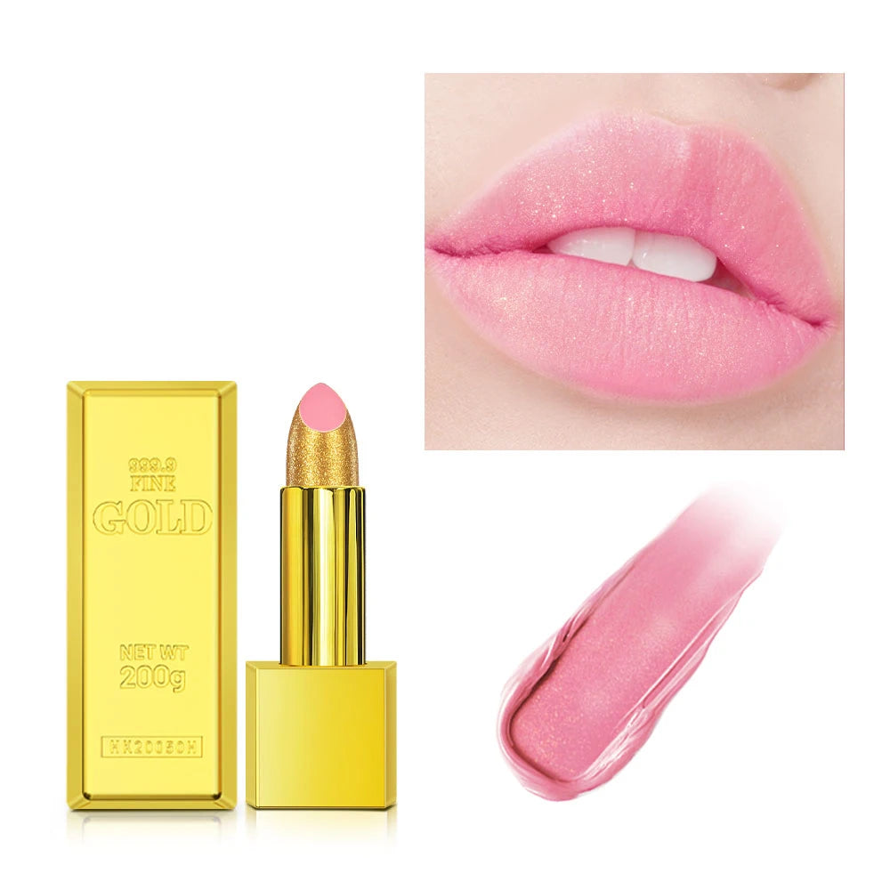 Glitter Shimmer Gold Lipstick Long Lasting Waterproof Cosmetic Gold Brick Tube mbzr