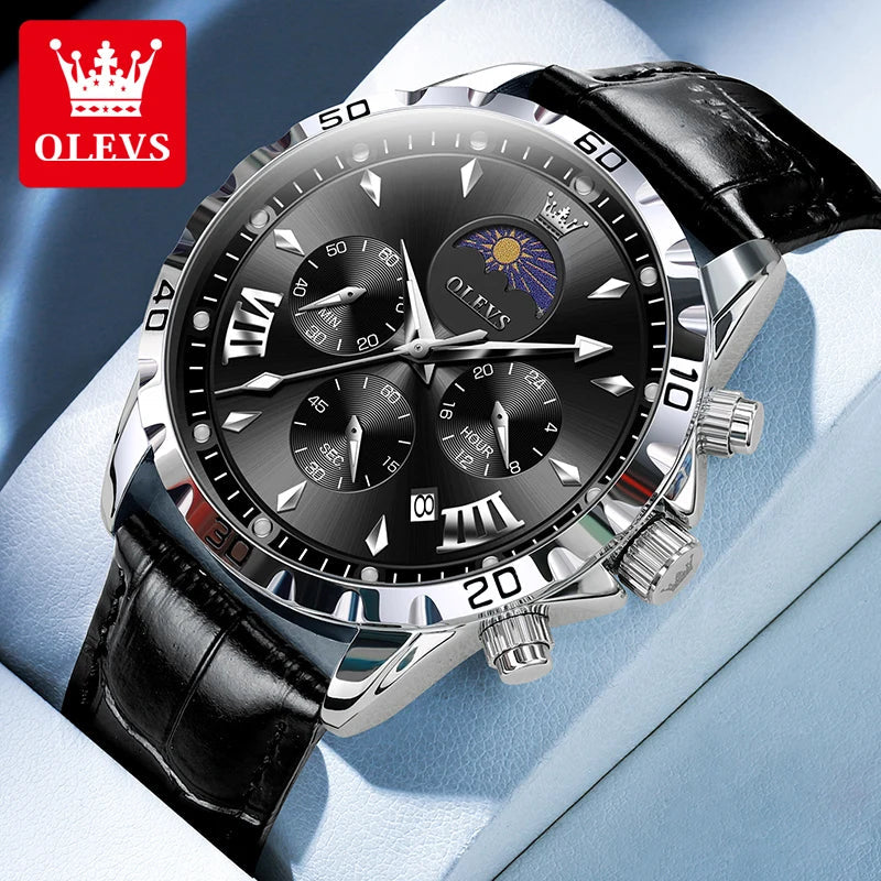 OLEVS Fashion Brand Men's Watch Waterproof and Luminous Calendar Lunar Phase Timing Code Watch Luxury Sports Men's Quartz Watch mbzr
