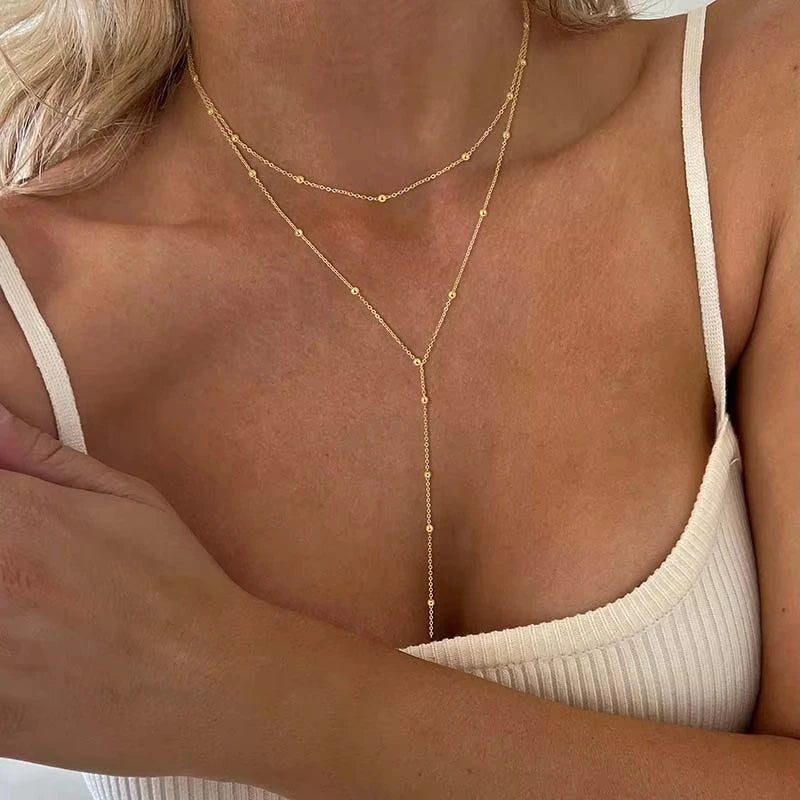 Stainless Steel Gold Plated Cross Necklace Dainty Long Lariat Y Shape Drop Pendant Layered Necklaces For Women Girls