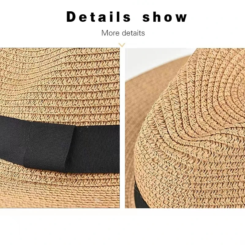 Natural Panama Summer Straw Hat Summer Wide Brim Beach UV Protection Fedora Sun Hat