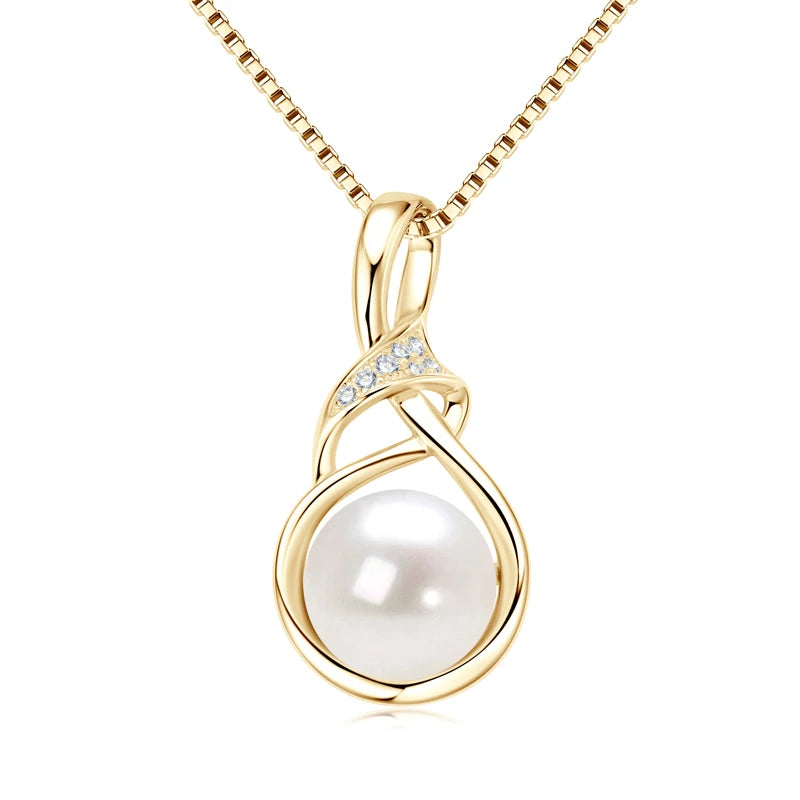 OXTAO Natural Freshwater Pearl Infinity Pendant Jewelry Moissanite Charm Necklaces