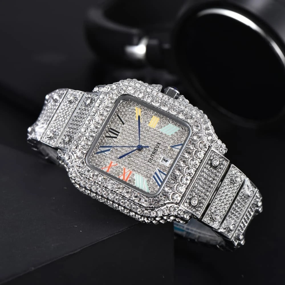 Top Sale Black Pink Square Dial Watches for Men Steel Strap Business Cartxxx Designer Full Diamond Style Watch Fashion AAA Clocks for Gift mbzr