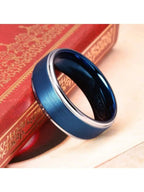 Men's Stainless Steel Ring With Blue Body And Silver Edge Brushed Surface Suitable For Daily Outings Commute Matching Dating