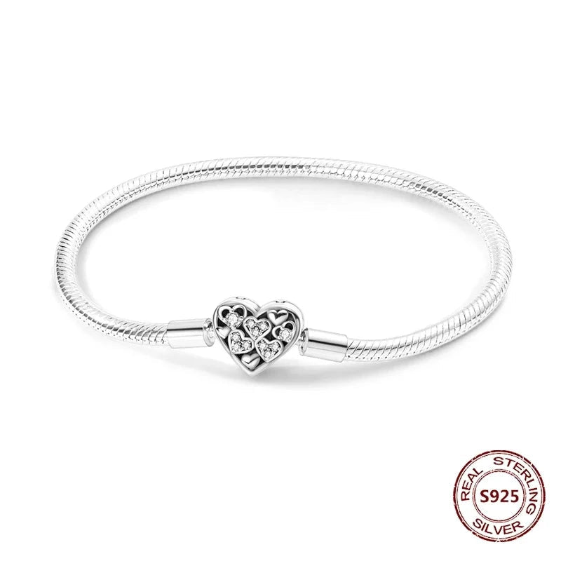 Silver 925 Bracelet Original Bracelets Colorful Zircon Heart Flower Cat Snake Chain For DIY Charms 17-20CM Luxury Jewelry Gifts mbzr