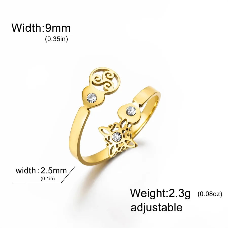 CoolTime Celtic Trinity Knot Ring For Women Zircon Stainless Steel Open Ring Sparkling Triquetra Amulet Wicca Jewelry Gift
