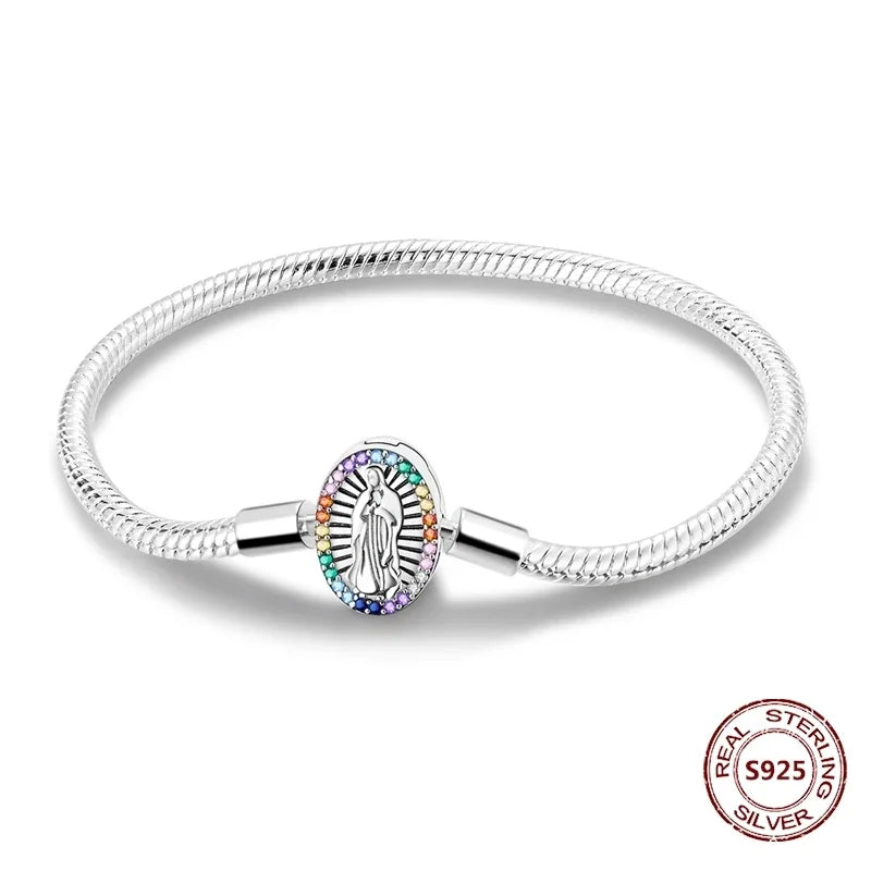 Silver 925 Bracelet Original Bracelets Colorful Zircon Heart Flower Cat Snake Chain For DIY Charms 17-20CM Luxury Jewelry Gifts mbzr