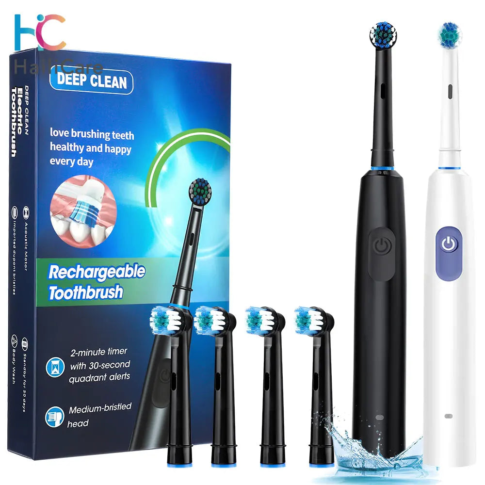 Electric Smart Rotating Timing Toothbrush, Rechargeable Rotary Toothbrush with 4 Heads, 5 Modes Setting Teeth Whitening Oral Car mbzr