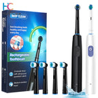 Electric Smart Rotating Timing Toothbrush, Rechargeable Rotary Toothbrush with 4 Heads, 5 Modes Setting Teeth Whitening Oral Car mbzr