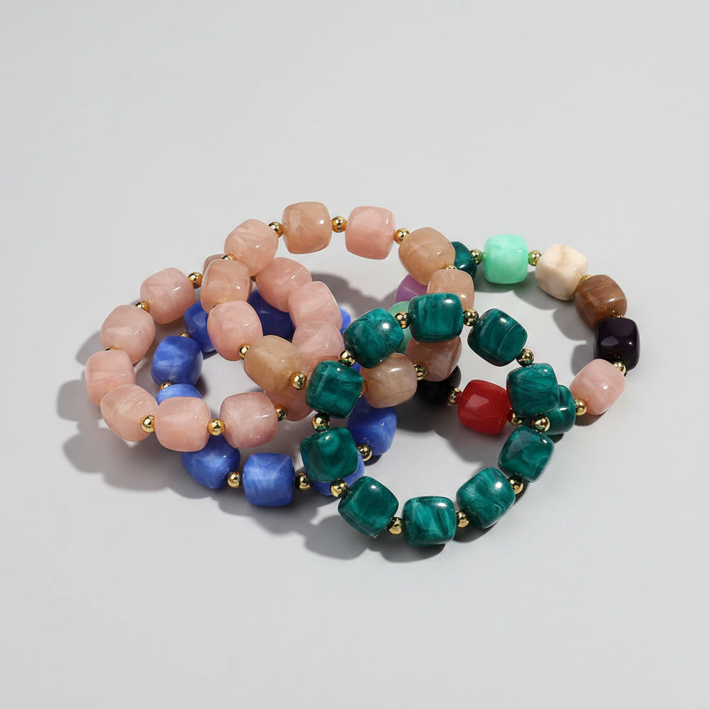 Exaggerated Geometric Beaded Acrylic Elastic Bracelets for Women Men Boho Trendy Square Beads Stack Bangle Retro Jewelry Gift mbzr