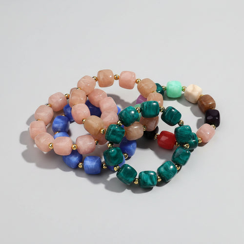Exaggerated Geometric Beaded Acrylic Elastic Bracelets for Women Men Boho Trendy Square Beads Stack Bangle Retro Jewelry Gift mbzr