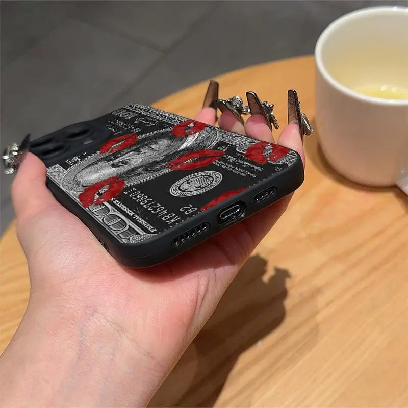 Money & Lip Pattern Phone Case, Anti-drop Cellphone Protective Case Cover for IPhone 16 Pro Max 15 Pro 14Plus 13 12 11 XR X/XS