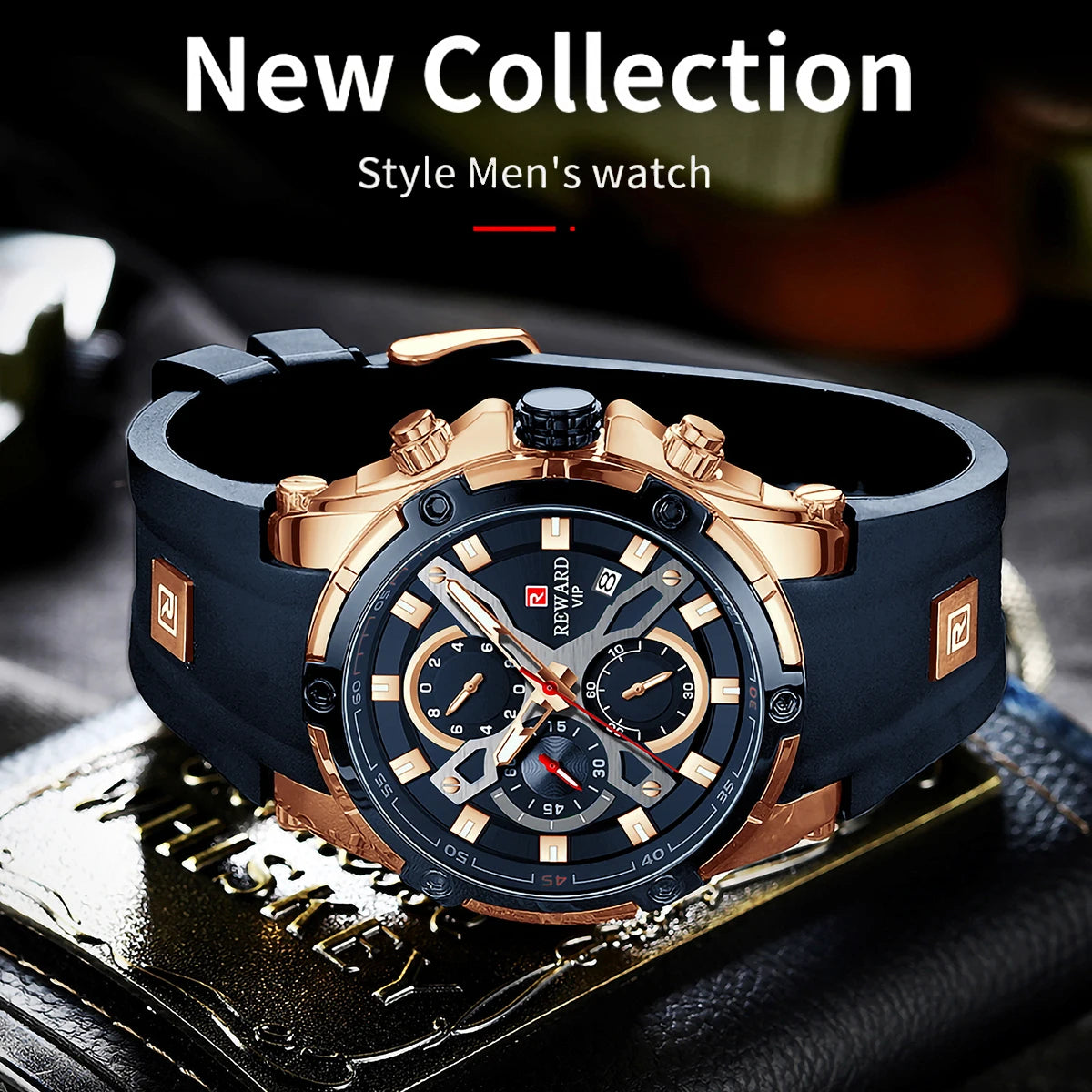 REWARD Luxury Sport Men Quartz Watch Man Wristwatch Chronograph Silicone Strap Waterproof Luminous Hands Date Men's Watches